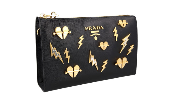 Prada Women's 1NE007 Black High-Quality Saffiano Leather Leather Evening Purse