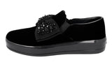 Prada Women's Black Leather Crystal Bow Brooch Slip-on Sneaker 1S125H