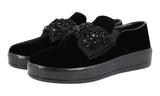 Prada Women's Black Leather Crystal Bow Brooch Slip-on Sneaker 1S125H