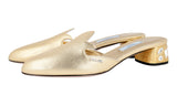 Prada Women's Gold Saffiano Leather Crystal Heel Mules Slides Sandals 1S616I