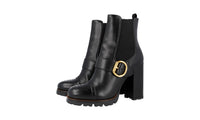 Prada Women's Black Heavy-Duty Rubber Sole Leather Half-Boot 1T139H