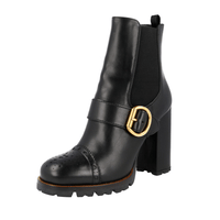 Prada Women's Black Heavy-Duty Rubber Sole Leather Half-Boot 1T139H