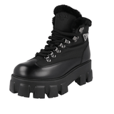Prada Women's Black Leather Brixxen Monolith Shearling Lammfell High-Top Sneaker 1T260N