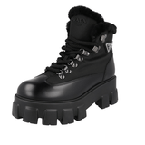 Prada Women's Black Leather Brixxen Monolith Shearling Lammfell High-Top Sneaker 1T260N