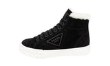 Prada Women's Black Leather Shearling Fur Cassetta Wheel High-Top Sneaker 1T508M