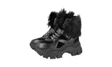Prada Women's Black Leather Monolith Shearling Fur Block Booties Sneaker 1T611L