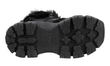 Prada Women's Black Leather Monolith Shearling Fur Block Booties Sneaker 1T611L