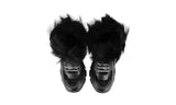 Prada Women's Black Heavy-Duty Rubber Sole Leather Monolith Shearling Fur Block Booties Sneaker 1T611L