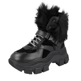 Prada Women's Black Leather Monolith Shearling Fur Block Booties Sneaker 1T611L