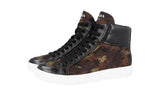 Prada Women's Green Leather Nylon Downtown High-Top Sneaker 1T785L
