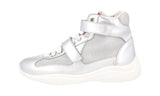 Prada Women's Silver Leather Americas Cup High-Top Sneaker 1T851I