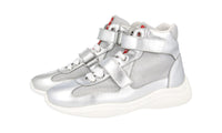 Prada Women's Silver Leather Americas Cup High-Top Sneaker 1T851I