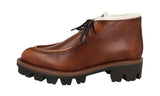 Prada Women's Brown Leather Chukka Shearling Lammfell Desert Half-Boot 1T879N