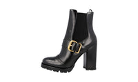 Prada Women's Black Heavy-Duty Rubber Sole Leather Half-Boot 1T924H