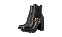 Prada Women's Black Heavy-Duty Rubber Sole Leather Half-Boot 1T924H