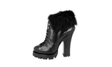 Prada Women's Black welt-sewn Leather Shearling Fur Half-Boot 1TP189