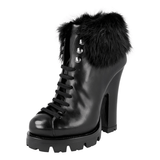 Prada Women's Black welt-sewn Leather Shearling Fur Half-Boot 1TP189