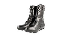 Prada Women's Black Heavy-Duty Rubber Sole Leather Half-Boot 1U049G