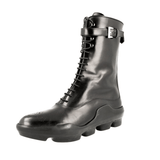 Prada Women's Black Heavy-Duty Rubber Sole Leather Half-Boot 1U049G
