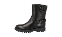 Prada Women's Black Heavy-Duty Rubber Sole Leather Half-Boot 1U062L