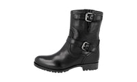 Prada Women's Black Heavy-Duty Rubber Sole Leather Half-Boot 1U292E