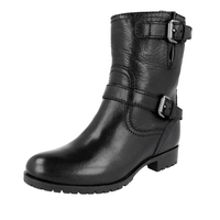 Prada Women's Black Heavy-Duty Rubber Sole Leather Half-Boot 1U292E