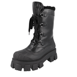 Prada Women's Black Leather Monolith Shearling Lammfell Winter Boots 1U363M