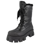 Prada Women's Black Leather Monolith Shearling Lammfell Winter Boots 1U363M