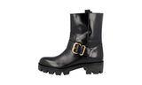 Prada Women's Black Heavy-Duty Rubber Sole Leather Half-Boot 1U935H