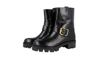 Prada Women's Black Heavy-Duty Rubber Sole Leather Half-Boot 1U935H