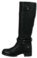 Prada Women's Black Heavy-Duty Rubber Sole Leather Boots 1W119L