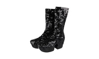 Prada Women's Black Leather Sequin Pailettes Platform Boots 1WP138