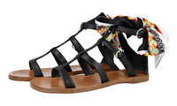 Prada Women's Black Leather Gladiator Sandals 1X096M