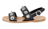 Prada Women's Black Leather Crystal Roman Sandals 1X642G