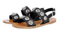 Prada Women's Black Leather Crystal Roman Sandals 1X642G