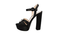 Prada Women's Black Leather Crystal Platform Sandals 1XP02A