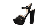 Prada Women's Black Leather Crystal Platform Sandals 1XP02A