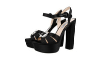Prada Women's Black Leather Crystal Platform Sandals 1XP02A