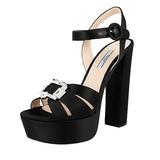 Prada Women's Black Leather Crystal Platform High Heels Sandals 1XP02A