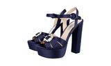 Prada Women's Blue Leather Crystal Platform High Heels Sandals 1XP02A