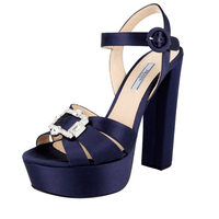 Prada Women's Blue Leather Crystal Platform Sandals 1XP02A