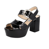 Prada Women's Black Leather Crystal Platform High Heels Sandals 1XP97A