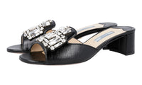 Prada Women's Black High-Quality Saffiano Leather Sandals 1XX148