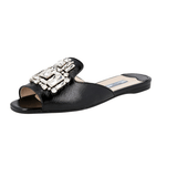 Prada Women's Black High-Quality Saffiano Leather Sandals 1XX148