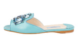 Prada Women's Turquoise Saffiano Leather Crystal Slides Sandals 1XX148