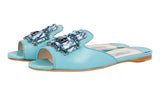 Prada Women's Turquoise Saffiano Leather Crystal Slides Sandals 1XX148