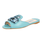 Prada Women's Turquoise Saffiano Leather Crystal Slides Sandals 1XX148