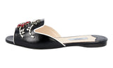 Prada Women's Black Saffiano Leather Slides Sandals 1XX237