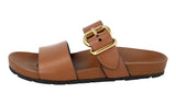 Prada Women's Brown Leather Slides Mules Sandals 1XX354