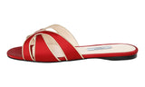 Prada Women's Red Leather Slides Pantoletten Sandals 1XX412